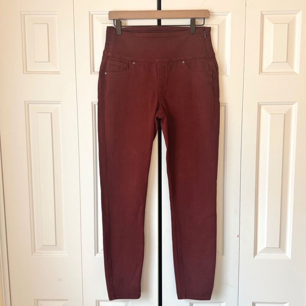 Spanx Jean-ish Ankle Leggings Burgundy Wine High Waist Side Zip Skinny Pants L